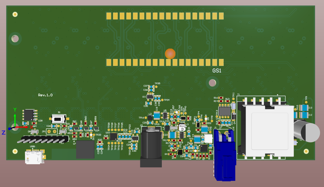 Detailed PCB layout showing components, connectors, and routing for an advanced electronic circuit at MAKS Inc.