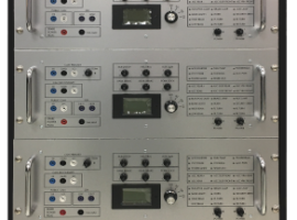 Validation rack featuring multiple control panels and test equipment for electronic system validation at MAKS Inc.